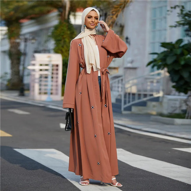 Abaya Ramadan Hand Made Diamond Beading Abaya Kimono Dubai Muslim Cardigan Abayas Women Casual Robe Femme Caftan Islam Clothes F2913w