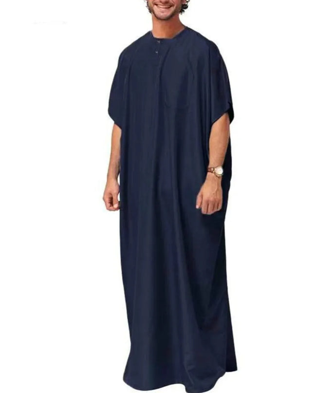 Jubbas Clothing Solid Abaya Jubba Thobe Saudi Arab Dubai Casual Muslim Long Robe Islamic Hombre Short Sleeve Loose Kaftans