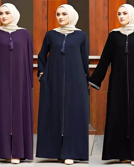 Abaya Front Zippered Arms Stone Abaya Dress Turkey Muslim Fashion Islam Clothing Dubai Istanbul Istanbulstyles