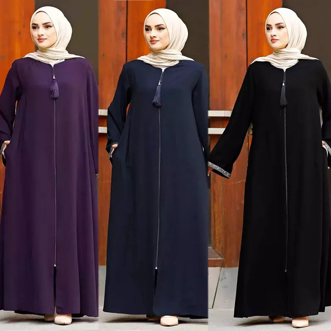 Abaya Front Zippered Arms Stone Abaya Dress Turkey Muslim Fashion Islam Clothing Dubai Istanbul Istanbulstyles