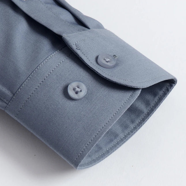 Men's Fashion Bamboo Fiber Long Sleeve Dress Shirts Pocket-less Design Standard-fit Formal Business Casual Easy Care Shirt