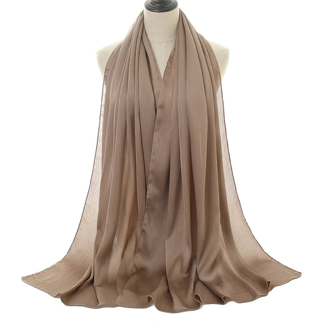 Hijab Pleated Crinkle Crepe Satin Chiffon Scarf Hijabs Luxury Women's Head Wraps Plain Shawl High Quality Long Foulard Scarves Echarpe