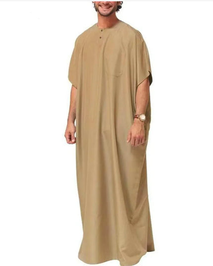 Jubbas Clothing Solid Abaya Jubba Thobe Saudi Arab Dubai Casual Muslim Long Robe Islamic Hombre Short Sleeve Loose Kaftans