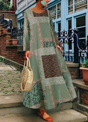 ZANZEA Women Autumn Vintage Floral Printed Long Dress Cotton Linen Sundress Robe Femme Long Sleeve Loose Maxi Vestido