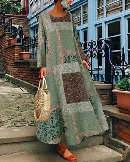 ZANZEA Women Autumn Vintage Floral Printed Long Dress Cotton Linen Sundress Robe Femme Long Sleeve Loose Maxi Vestido