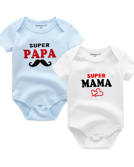 Babies Outfits 2PCS/LOT Newborn Baby Clothes Short Sleeve Girl Boy Clothing  I Love Papa Mama Design 100%Cotton Rompers de bebe Costumes White