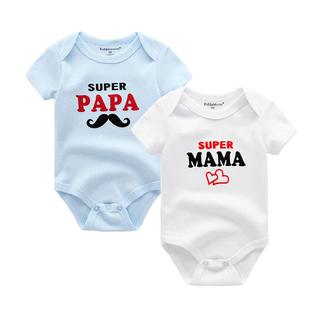 Babies Outfits 2PCS/LOT Newborn Baby Clothes Short Sleeve Girl Boy Clothing  I Love Papa Mama Design 100%Cotton Rompers de bebe Costumes White