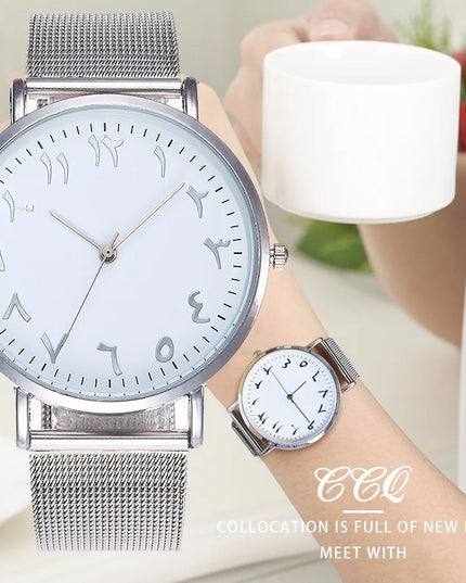 Accessories CCQ Brand Stainless Steel Silver Mesh Watch Unique Arabic Numbers Watches Casual Women Men Quartz Wristwatches Relogio Feminino