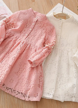 Babies outfit  Spring Autumn 3 4 6 8 10 to 12 Years Child England Style Princess Pearl Lace Knee Length Kids Baby Girl Long Sleeve Dress