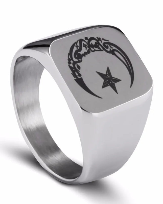 Accessories Muslim Stainless Steel Ring for Men Islam moon star Gold and silver color ring