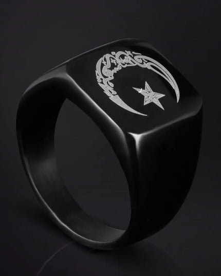 Accessories Muslim Stainless Steel Ring for Men Islam moon star Gold and silver color ring