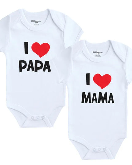 Babies Outfits 2PCS/LOT Newborn Baby Clothes Short Sleeve Girl Boy Clothing  I Love Papa Mama Design 100%Cotton Rompers de bebe Costumes White