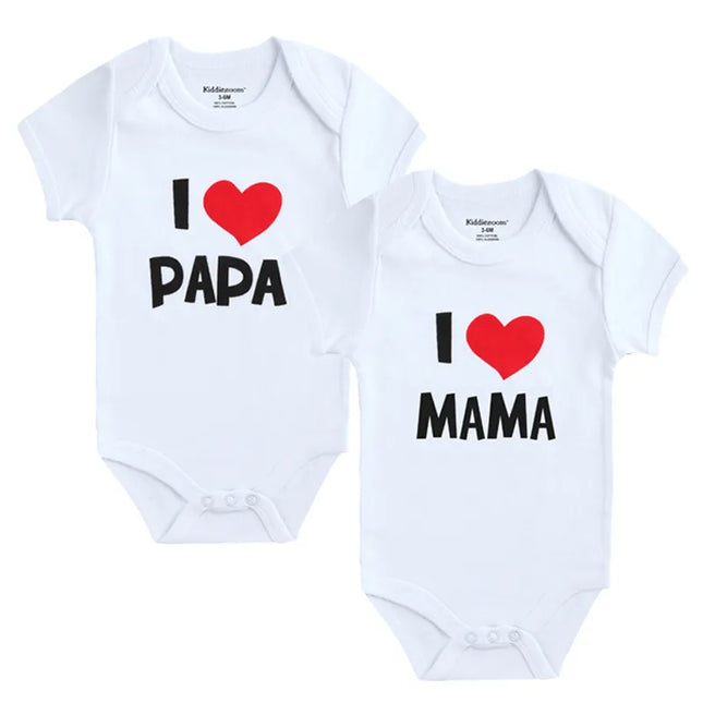 Babies Outfits 2PCS/LOT Newborn Baby Clothes Short Sleeve Girl Boy Clothing  I Love Papa Mama Design 100%Cotton Rompers de bebe Costumes White