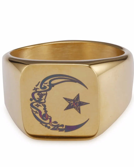 Accessories Muslim Stainless Steel Ring for Men Islam moon star Gold and silver color ring