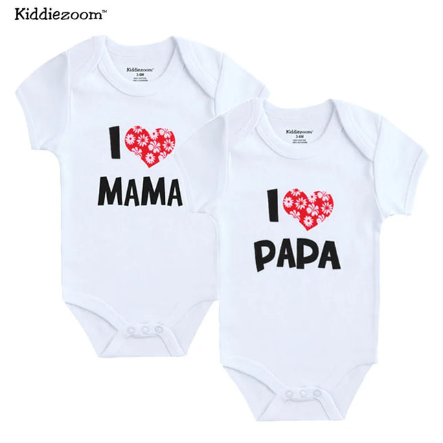 Babies Outfits 2PCS/LOT Newborn Baby Clothes Short Sleeve Girl Boy Clothing  I Love Papa Mama Design 100%Cotton Rompers de bebe Costumes White