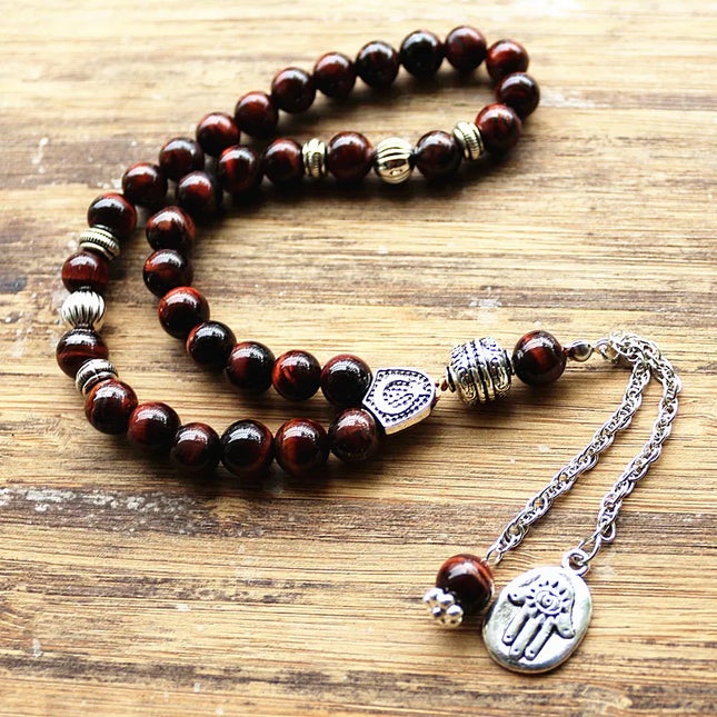 Accessories 8mm brown tiger eye Stone bead Round Shape 33 Prayer Beads Islamic Muslim Tasbih Allah Mohammed Rosary For Men&Women