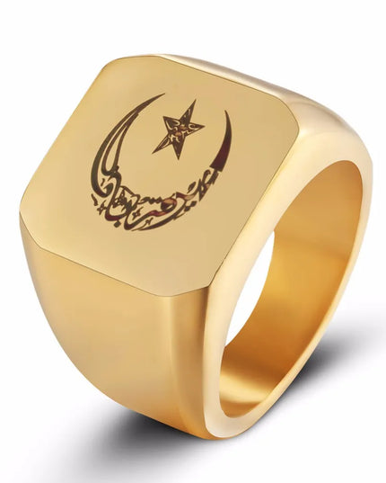 Accessories Muslim Stainless Steel Ring for Men Islam moon star Gold and silver color ring