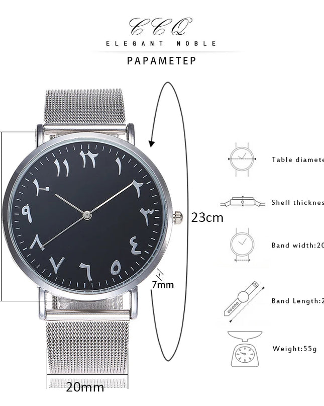 Accessories CCQ Brand Stainless Steel Silver Mesh Watch Unique Arabic Numbers Watches Casual Women Men Quartz Wristwatches Relogio Feminino