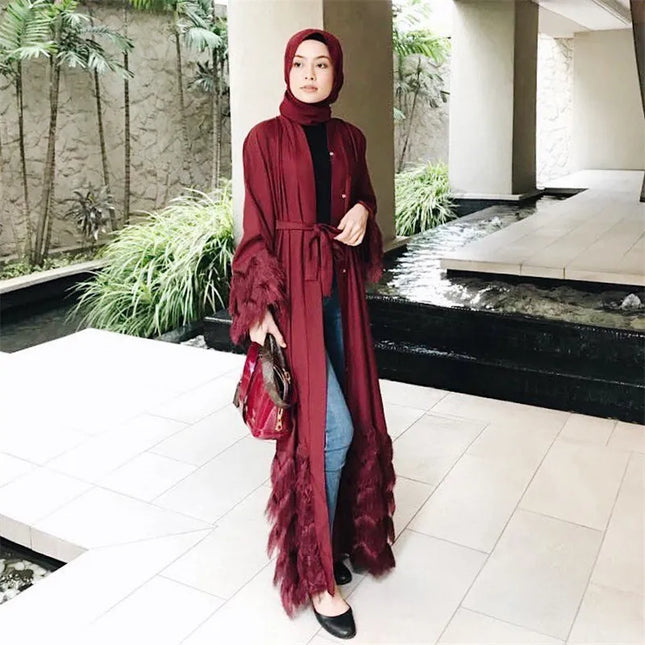 Abayas Elegant Muslimah thicker fabric lace abaya Turkish full length  Dubai female lace sleeve Islamic dress wq1333 dropship