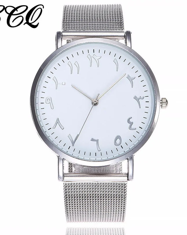 Accessories CCQ Brand Stainless Steel Silver Mesh Watch Unique Arabic Numbers Watches Casual Women Men Quartz Wristwatches Relogio Feminino