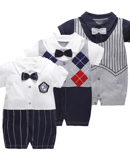 Babies Outfits Summer Gentleman Clothes Baby Jumpsuit Cool Boys Fashion Rompers Short Sleeves Black Baby Clothes Newborn Kids Rompers 1 Year