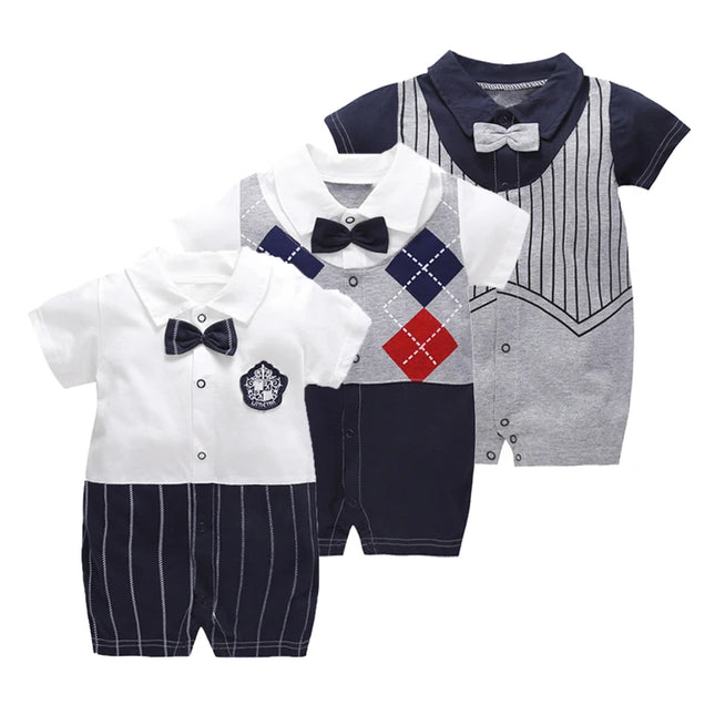 Babies Outfits Summer Gentleman Clothes Baby Jumpsuit Cool Boys Fashion Rompers Short Sleeves Black Baby Clothes Newborn Kids Rompers 1 Year