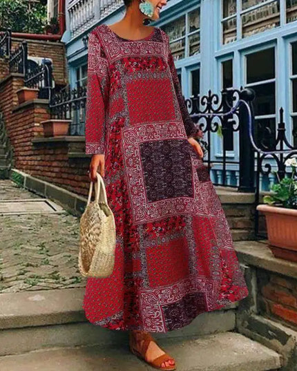 ZANZEA Women Autumn Vintage Floral Printed Long Dress Cotton Linen Sundress Robe Femme Long Sleeve Loose Maxi Vestido