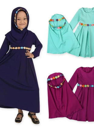 Kids outfits Muslim Girl Long Sleeve Dress Children Clothing Sets Baby Girl Dress+Scarf Party Wedding Dress Muslim Sets