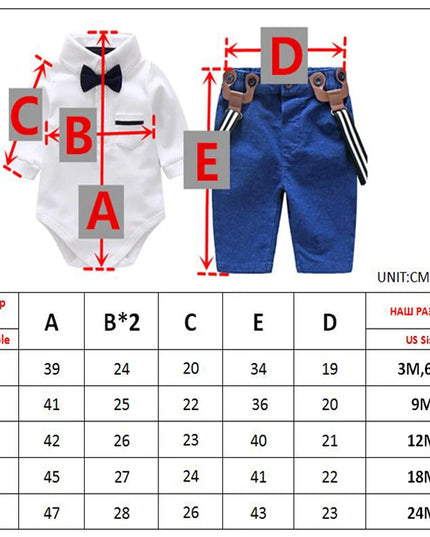 Babies Outfits Boy Baby Clothes Set Autumn Spring Newborn Gentleman Bodysuit with Straps Trousers Toddler Kids Costume Party Wholesale