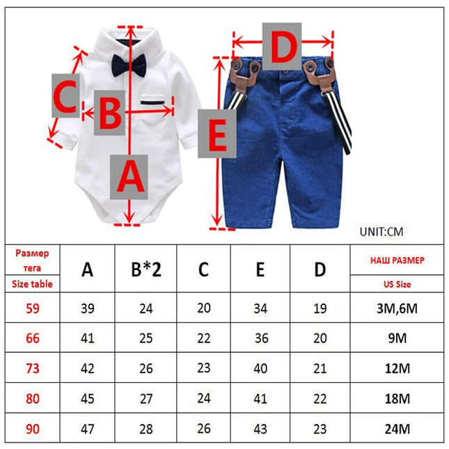 Babies Outfits Boy Baby Clothes Set Autumn Spring Newborn Gentleman Bodysuit with Straps Trousers Toddler Kids Costume Party Wholesale