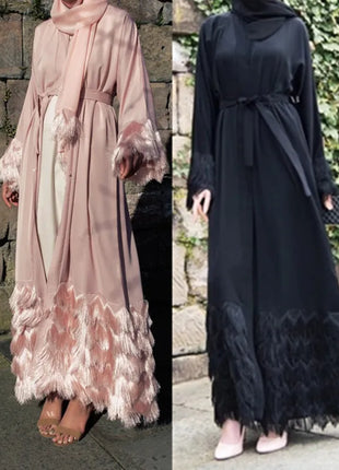 Abayas Elegant Muslimah thicker fabric lace abaya Turkish full length  Dubai female lace sleeve Islamic dress wq1333 dropship
