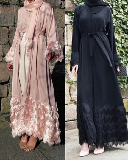 Abayas Elegant Muslimah thicker fabric lace abaya Turkish full length  Dubai female lace sleeve Islamic dress wq1333 dropship