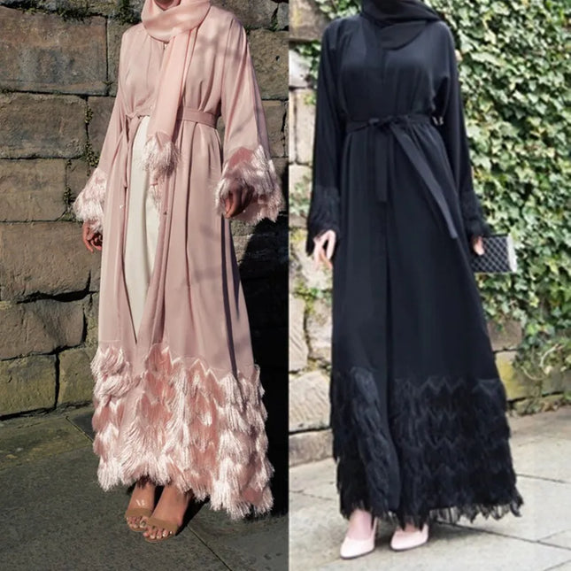 Abayas Elegant Muslimah thicker fabric lace abaya Turkish full length  Dubai female lace sleeve Islamic dress wq1333 dropship