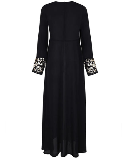Dress Women's Muslim Abaya Dress Long Sleeve Patchwork Printed Robe O Neck Dubai Turkish Clothing High Waist for Party