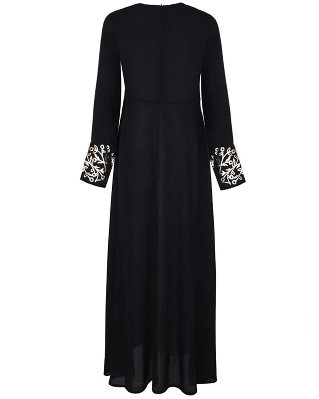 Dress Women's Muslim Abaya Dress Long Sleeve Patchwork Printed Robe O Neck Dubai Turkish Clothing High Waist for Party