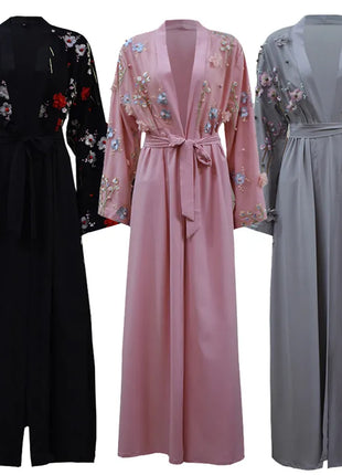 Abaya Dubai Kaftan Arabic Muslim Dress Women Cardigan Hijabs Ramadan Eid Embroidery Floral Long Sleeve Arab Islamic Clothing