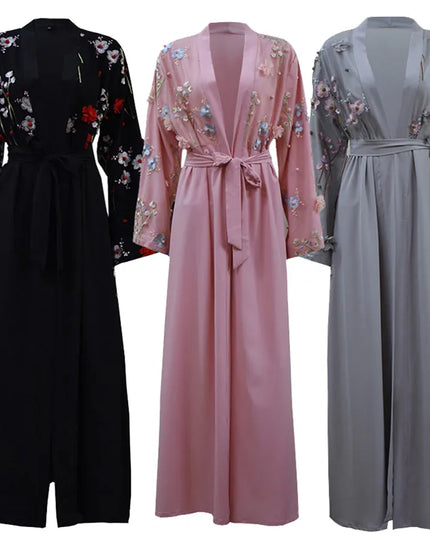 Abaya Dubai Kaftan Arabic Muslim Dress Women Cardigan Hijabs Ramadan Eid Embroidery Floral Long Sleeve Arab Islamic Clothing