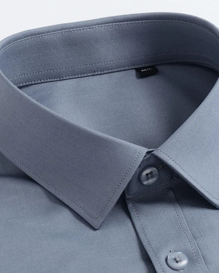 Men's Fashion Bamboo Fiber Long Sleeve Dress Shirts Pocket-less Design Standard-fit Formal Business Casual Easy Care Shirt