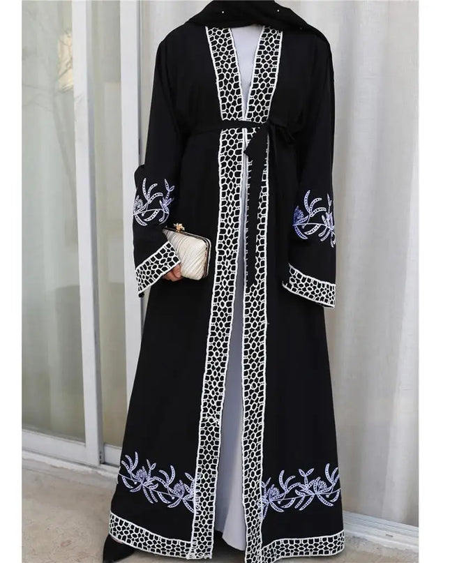 Abaya Middle East Islamic Dubai stitching Lace Embroidered Cardigan Duabi Middle East Fashion Kimono Moroccan