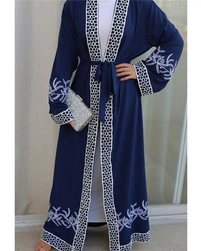 Abaya Middle East Islamic Dubai stitching Lace Embroidered Cardigan Duabi Middle East Fashion Kimono Moroccan