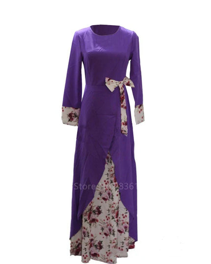 Dress  Female Abaya Islamic Turkish Irregular Dress Long Sleeve Woman Floral Fashion Bow Robe Middle East Muslim Party Maxi