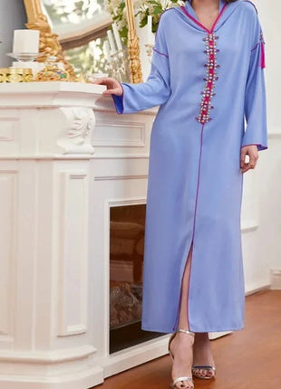 Dress Ramadan Eid Abaya Dubai Hand Made Diamond Beading Muslim Dress Islam Abayas Women Vestidos Robe Longue Vetement Femme Musulman