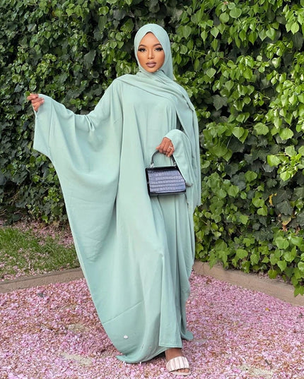 Dress - Muslim Women Hijab Dress Prayer Clothes Batwing Abaya Matching Head Cover Scarf Islam Jilbeb Dubai Turkey Saudi Jilbaab Robe