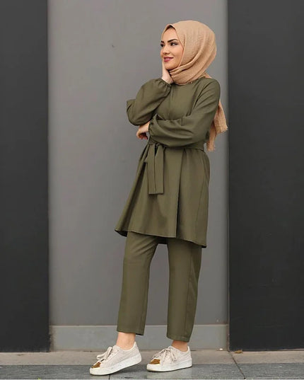 2 Piece Sets Fashion Muslim Sets Women Long Tops Islamic Sets Women Muslim Pants Ramadan Prayer Clothes 2 Piece Set Slim Waist 816