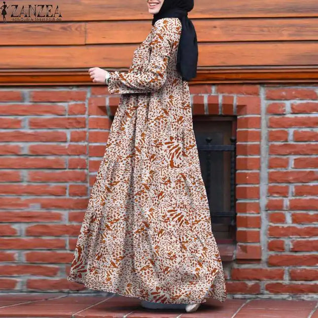 Dress Women Retro Printed Long Muslim Vintage Dubai Abaya Turkey Hijab Dress Autumn Sundress Robe Femme Vestido Kaftan