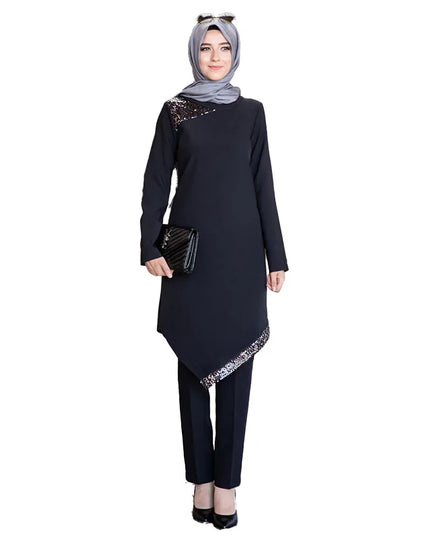 2 Piece Set Sequins Patch Designs Muslim Women Long Tops Islamic Sets Women Muslim Pants Ramadan Prayer Clothes 2 Piece Set 103028