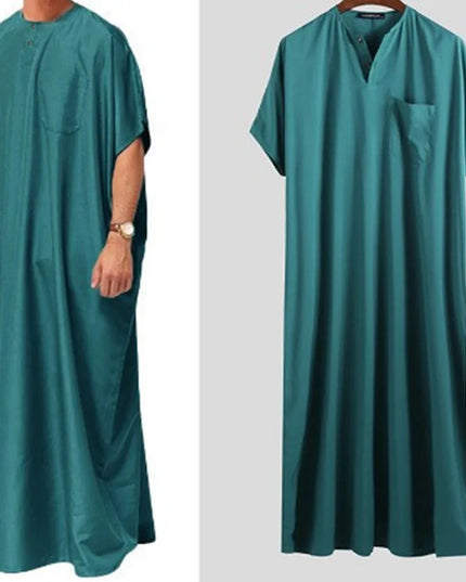 Jubbas Clothing Solid Abaya Jubba Thobe Saudi Arab Dubai Casual Muslim Long Robe Islamic Hombre Short Sleeve Loose Kaftans