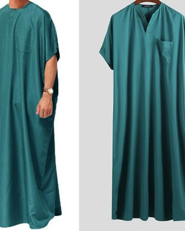 Jubbas Clothing Solid Abaya Jubba Thobe Saudi Arab Dubai Casual Muslim Long Robe Islamic Hombre Short Sleeve Loose Kaftans