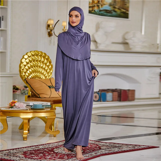 Jilbab Ramdan Eid Women Muslim Prayer Hooded Abaya One Piece Dress with Attached Hijab Headcover Scarf Dubai Saudi Islamic Worship