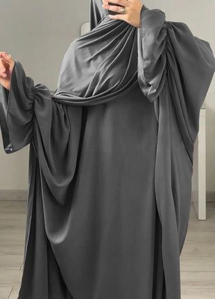 Abaya - Ramadan Abaya Dubai Crepe Bat Sleeve Plain Muslim Hijab Dress for Women Prayer Abayas Turkish Islam Clothing Kaftan Robe Jilbab